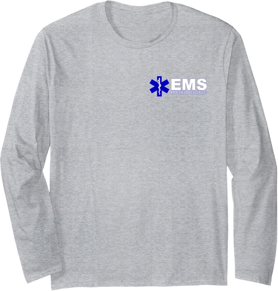 EMS STAR OF LIFE EMERGENCY MEDICAL SERVICES PARAMEDIC EMT Long Sleeve T-Shirt - Adult Unisex Heather Grey