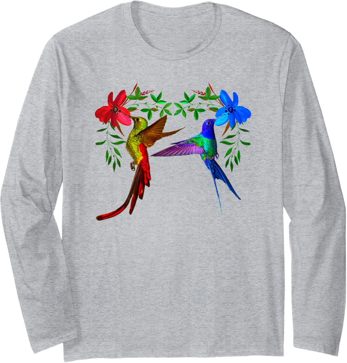 Hummingbird Lovers Novelty Gift T-Shirt Long Sleeve T-Shirt - Adult Unisex Heather Grey