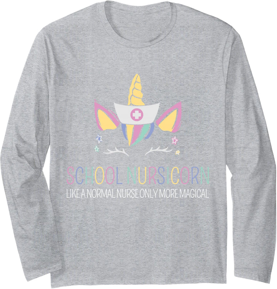 School Nurse Squad School Nursicorn Long Sleeve T-Shirt - Adult Unisex Heather Grey
