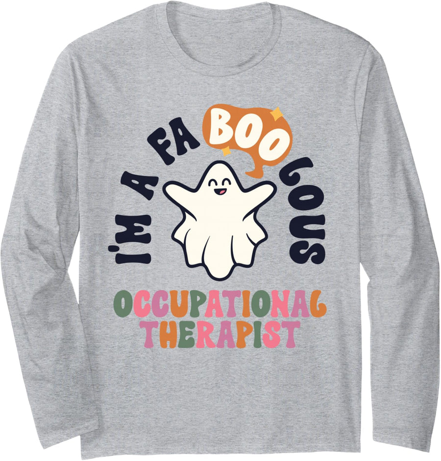 Retro Halloween Occupational Therapist Vintage Therapy OT Long Sleeve T-Shirt - Adult Unisex Heather Grey