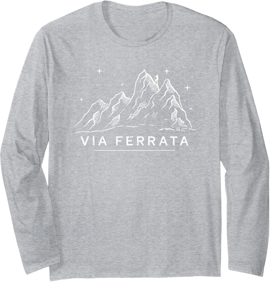 Via Ferrata Mountaineering Italian Dolomites Climbers Long Sleeve T-Shirt - Adult Unisex Heather Grey
