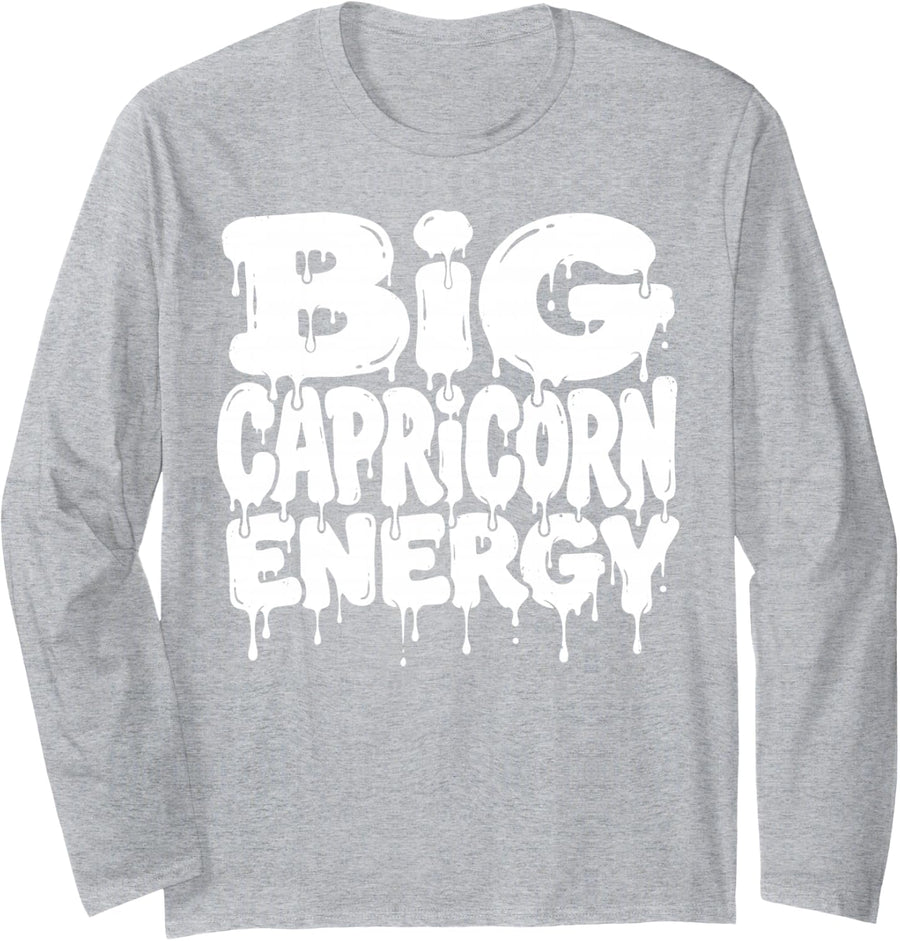 Big Capricorn Energy Tee Zodiac Sign Astrology Horoscope Long Sleeve T-Shirt - Adult Unisex Heather Grey