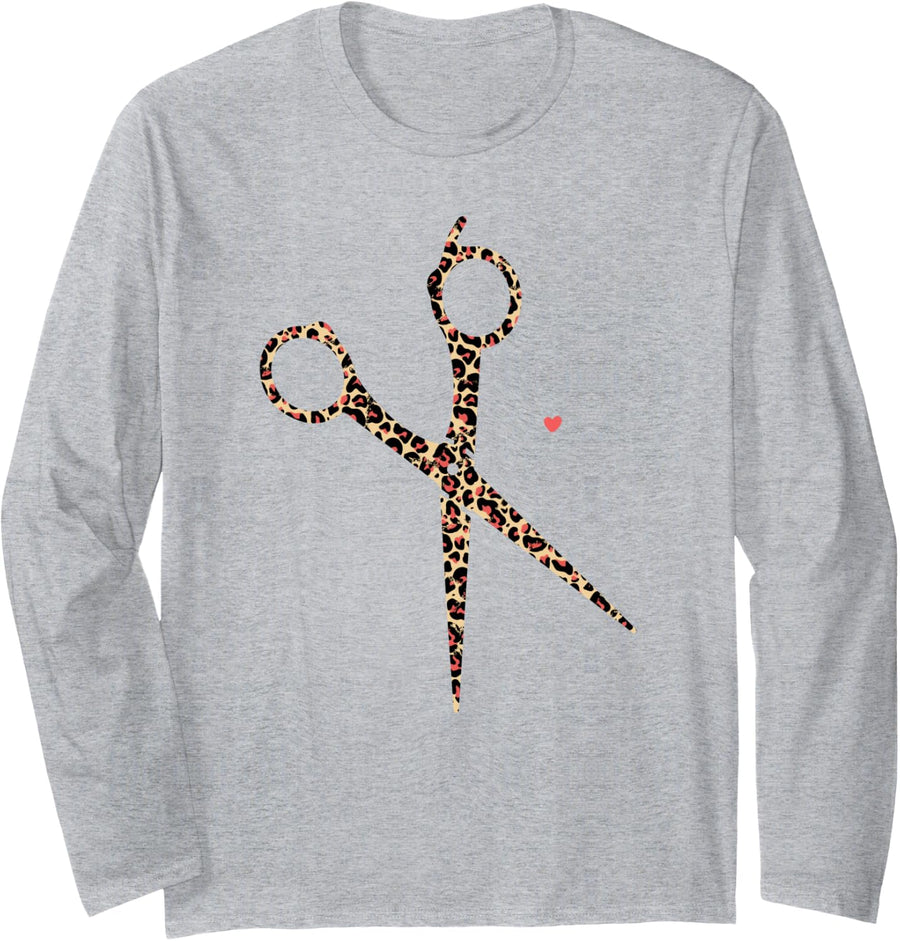 Hair Stylist Hairdresser Cheetah Leopard Scissors Men Women Long Sleeve T-Shirt - Adult Unisex Heather Grey