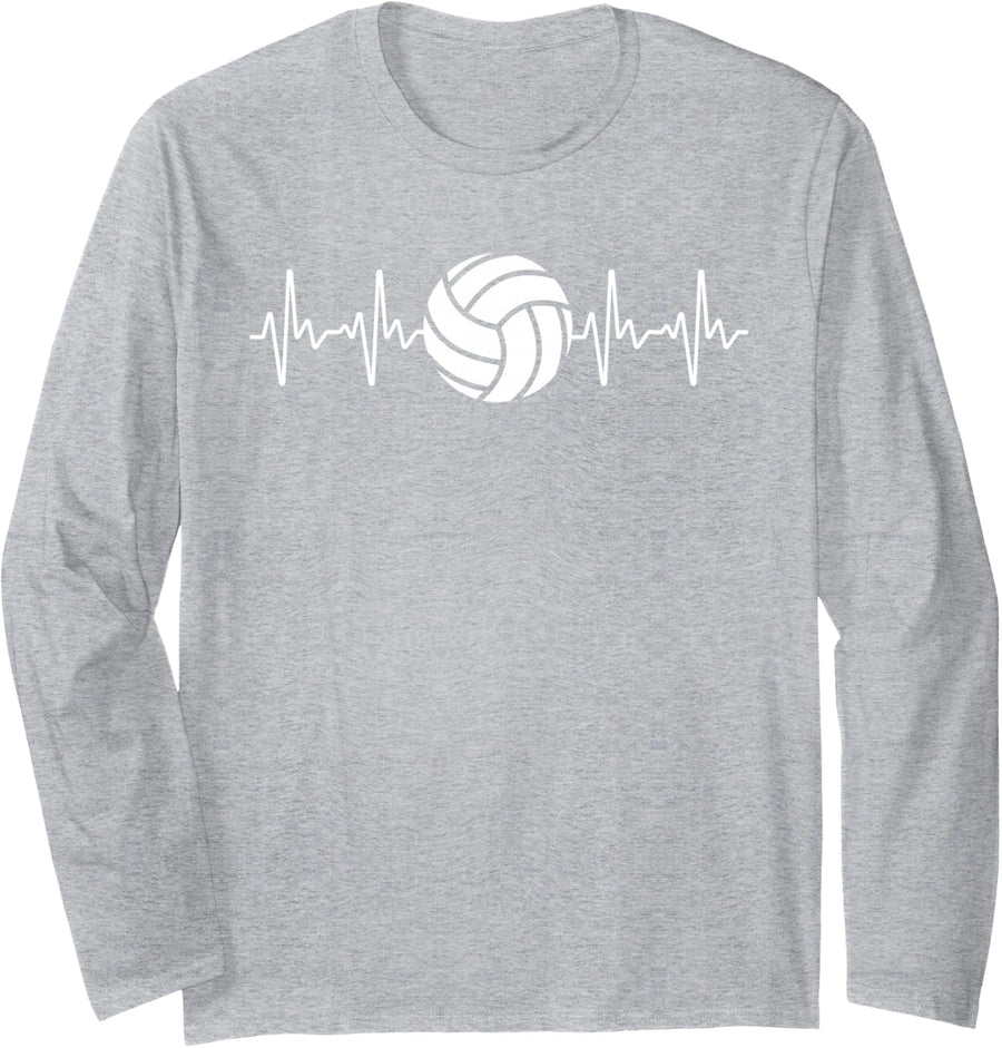 Cool Volleyball Heartbeat Design Men Women Volleyball Coach Long Sleeve T-Shirt - Adult Unisex Heather Grey
