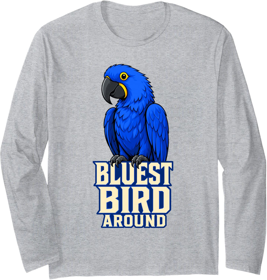Blue Macaw Parrot Blueest Bird Around Long Sleeve T-Shirt - Adult Unisex Heather Grey