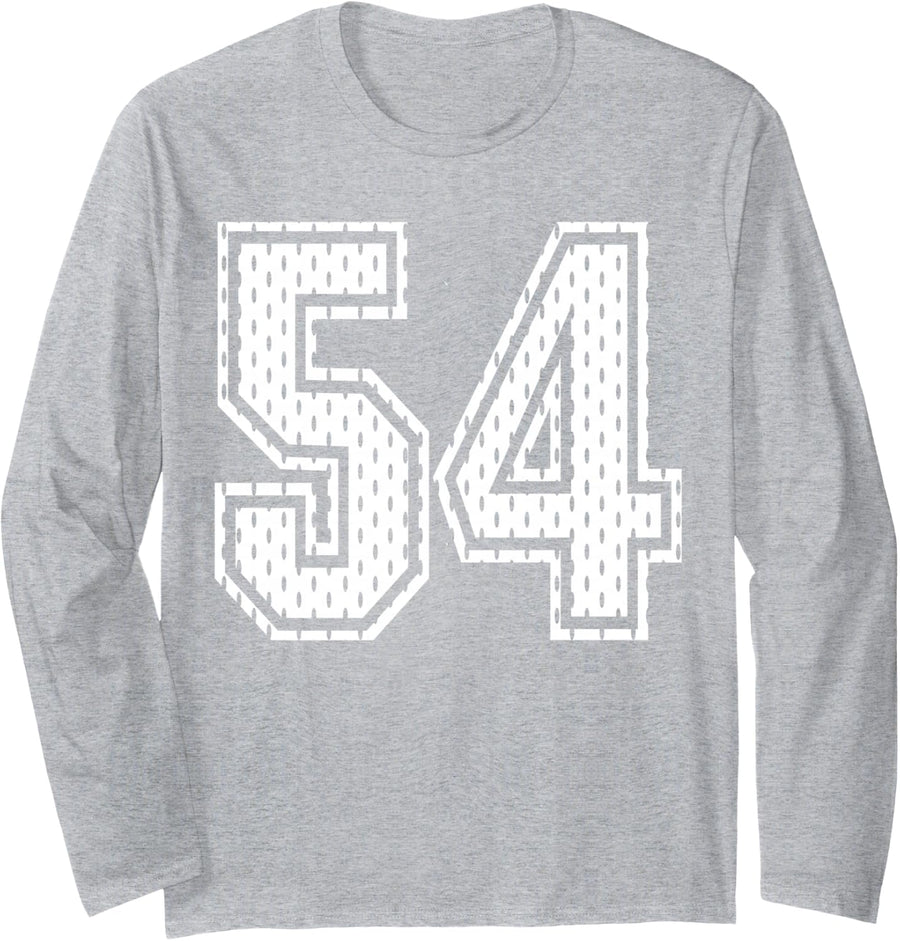 White Number 54 Sports Fan #54 Jersey Shirt Team Player Long Sleeve T-Shirt - Adult Unisex Heather Grey