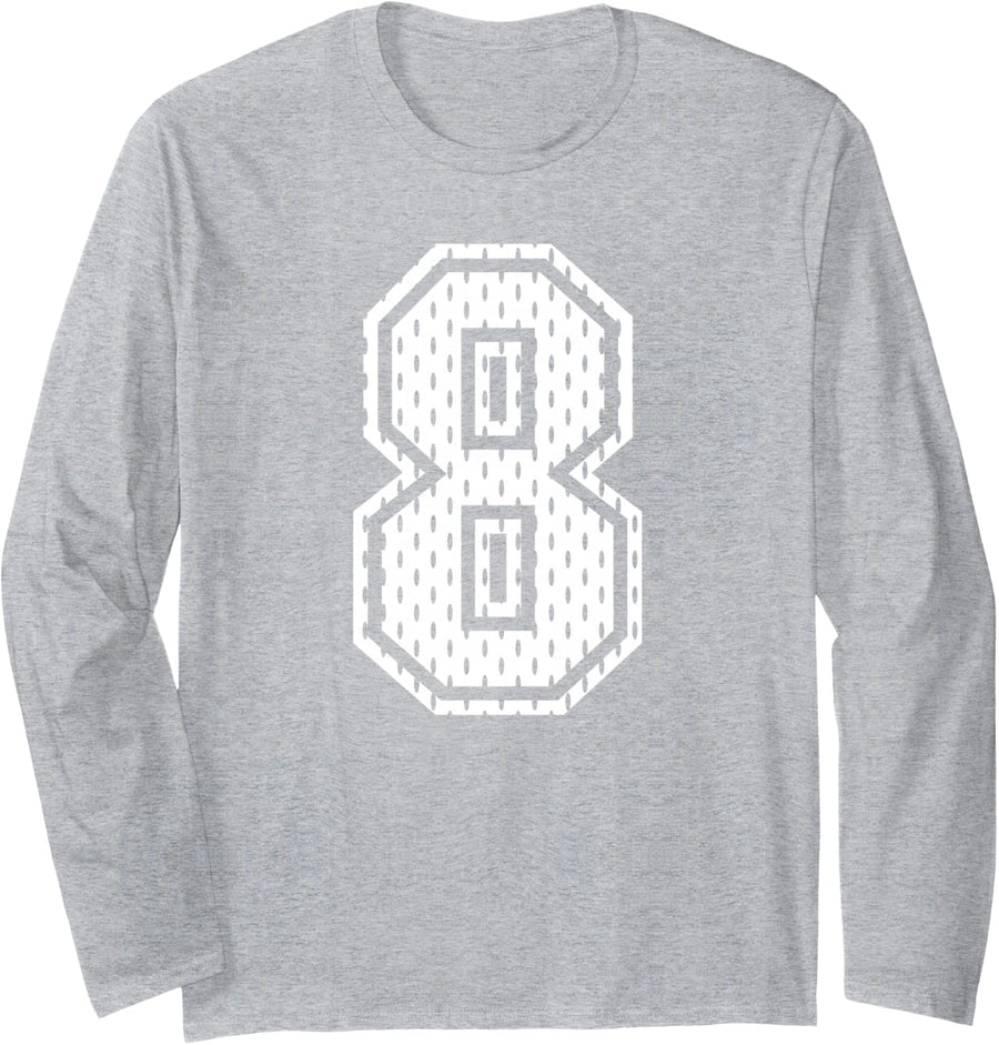 White Number 8 Sports Fan #8 Jersey Shirt Team Player Long Sleeve T-Shirt - Adult Unisex Heather Grey