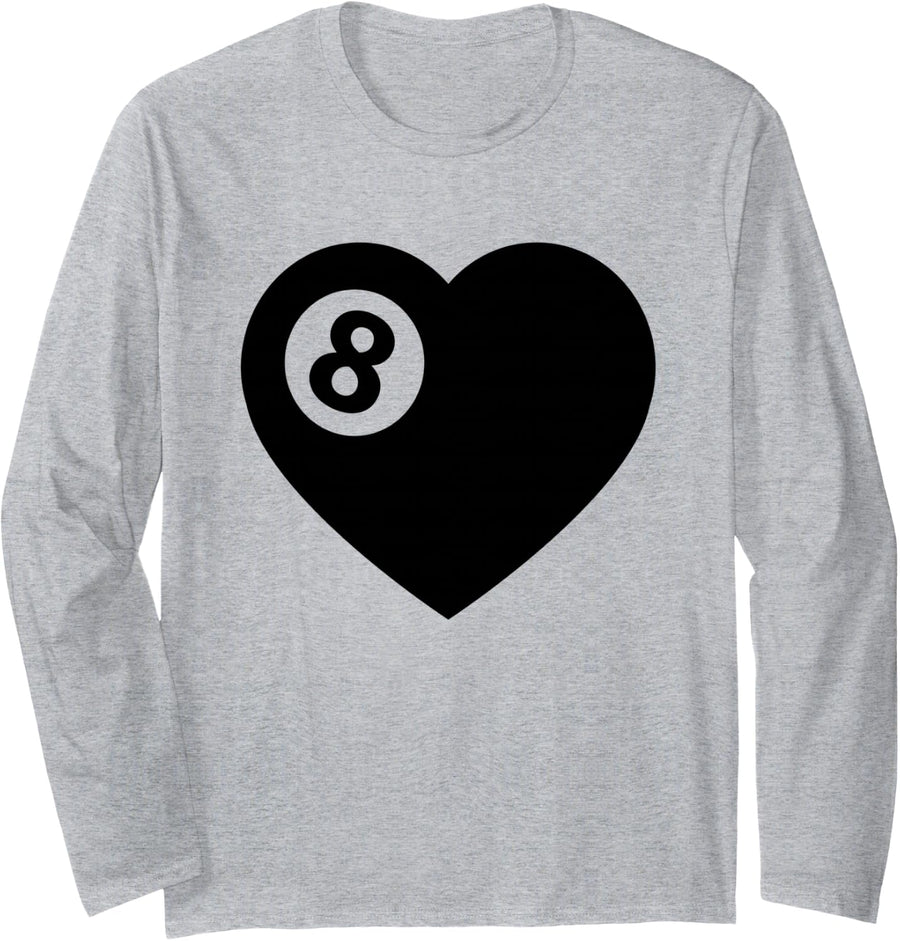 Billiard Heart Love Pool Player Valentine Poll Ball Lovers Long Sleeve T-Shirt - Adult Unisex Heather Grey