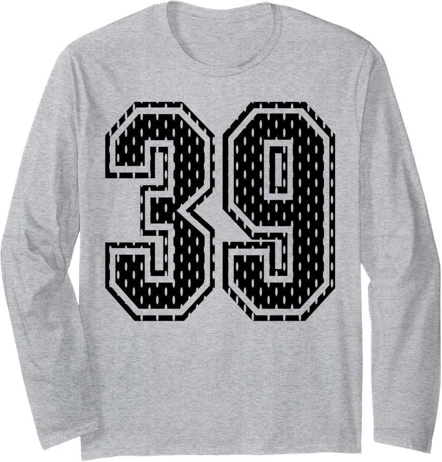 Black Number 39 Sports Fan #39 Jersey Shirt Team Player Long Sleeve T-Shirt - Adult Unisex Heather Grey