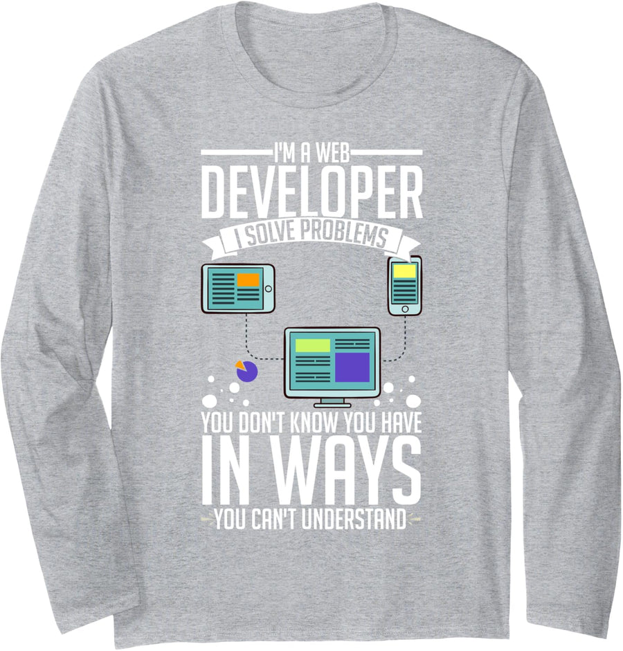 Web Developer Tools App Computer Science Website Technology Long Sleeve T-Shirt - Adult Unisex Heather Grey
