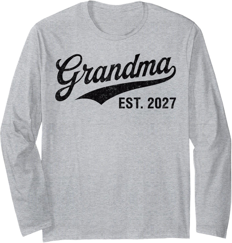 Promoted to Grandma Est. 2027 Grandma Est 2027 Mother's Day Long Sleeve T-Shirt - Adult Unisex Heather Grey
