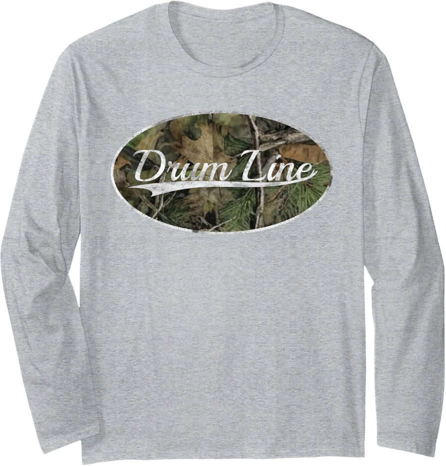 Drum Line Camouflage Marching Band Percussion Long Sleeve T-Shirt - Adult Unisex Heather Grey