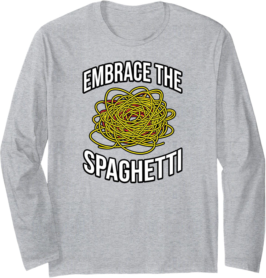 Embrace The Spaghetti Programmer Coding Software Engineer Long Sleeve T-Shirt - Adult Unisex Heather Grey