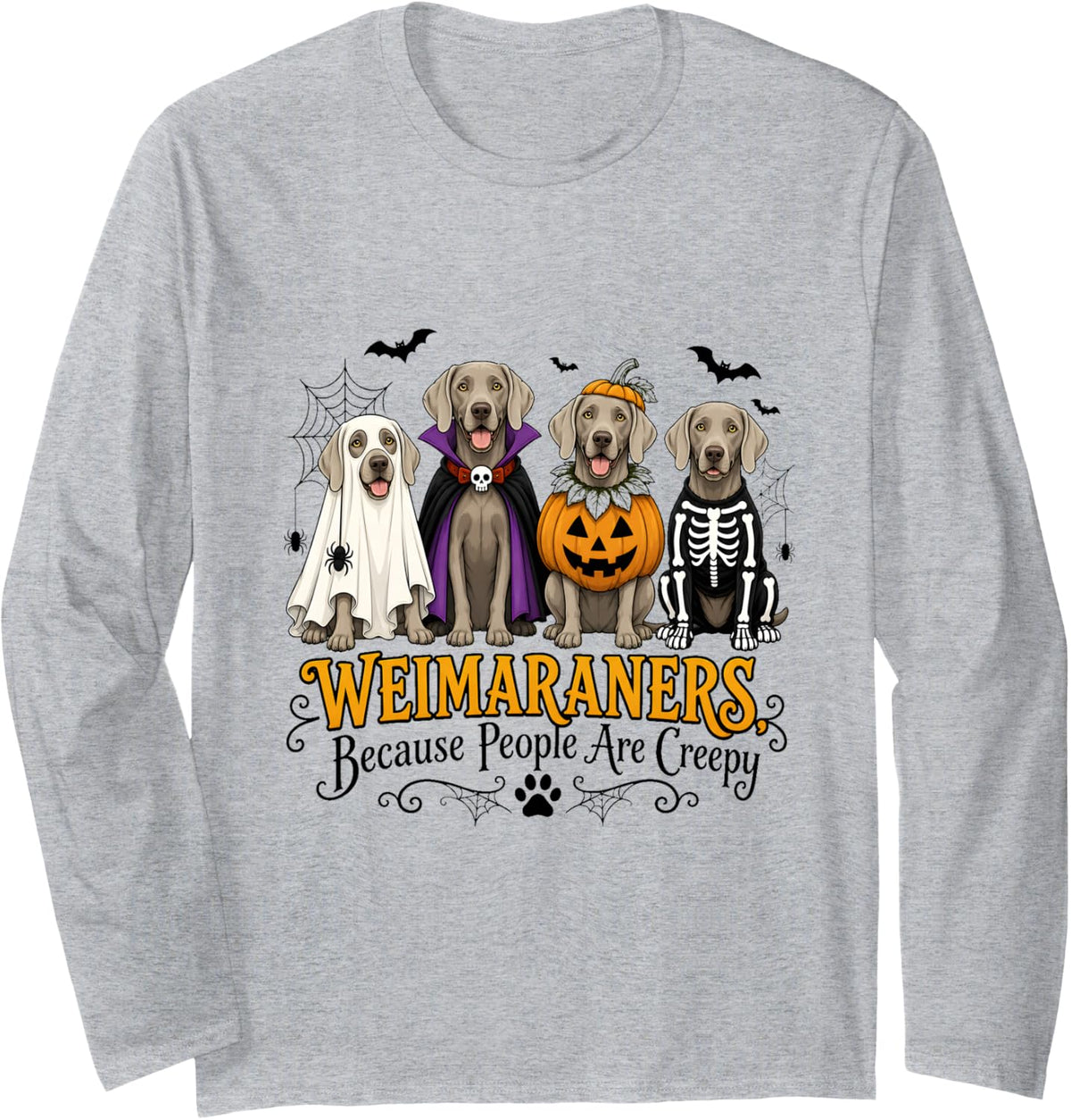 Weimaraners Halloween Costume Party Long Sleeve T-Shirt - Adult Unisex Heather Grey