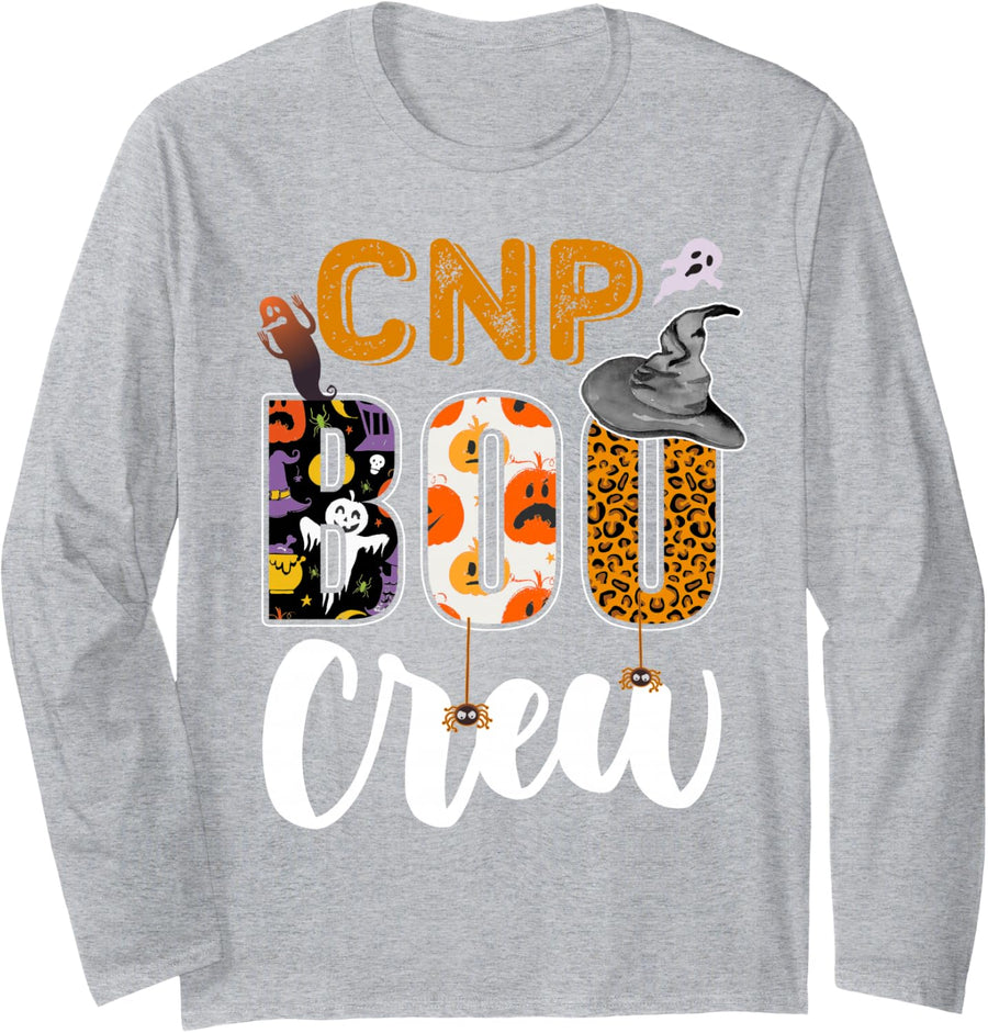 CNP Boo Crew Halloween Costume Matching Long Sleeve T-Shirt - Adult Unisex Heather Grey
