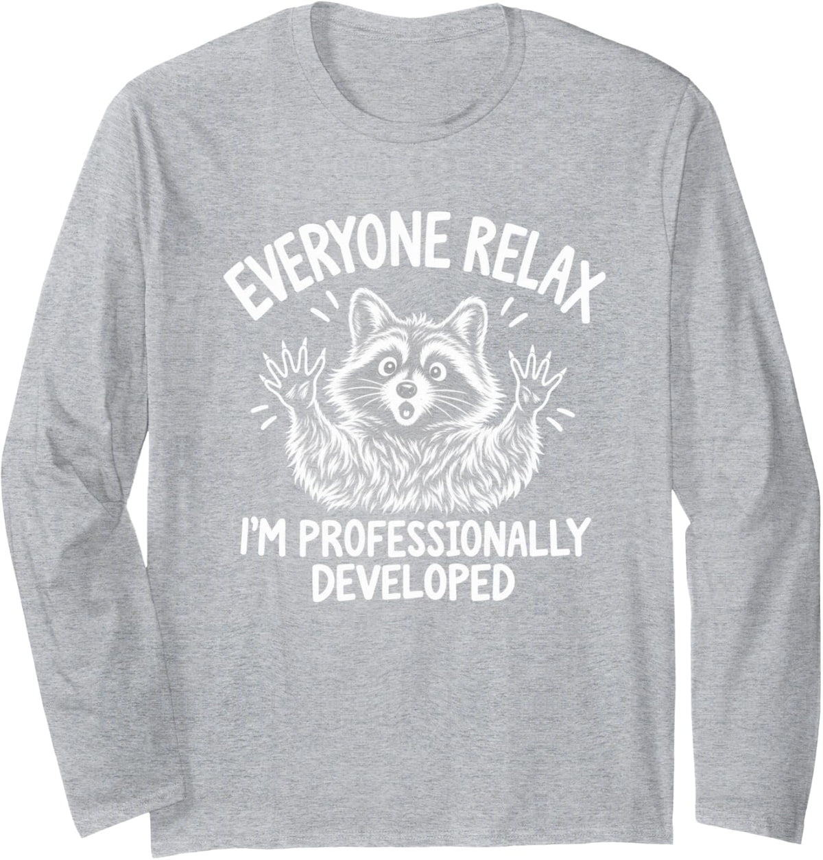 Sketch Raccoon Everyone Relax I'm Professionally Developed Long Sleeve T-Shirt - Adult Unisex Heather Grey