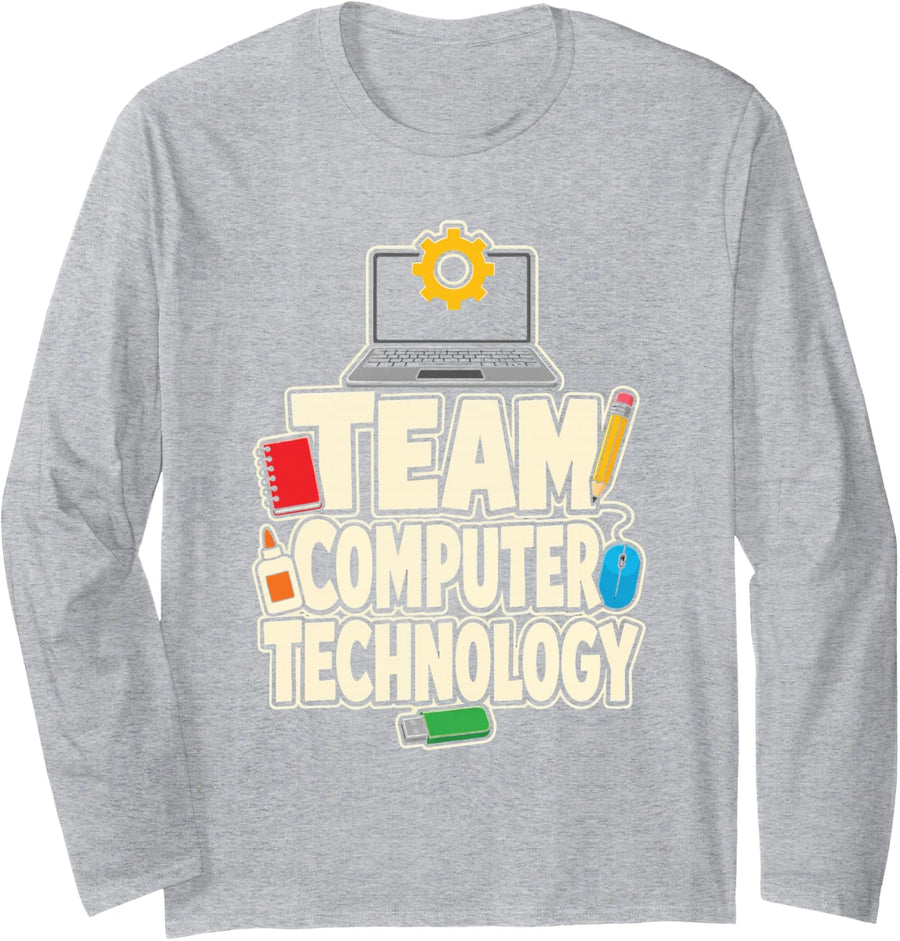 Computer Technology Teacher Team STEM School Squad Long Sleeve T-Shirt - Adult Unisex Heather Grey