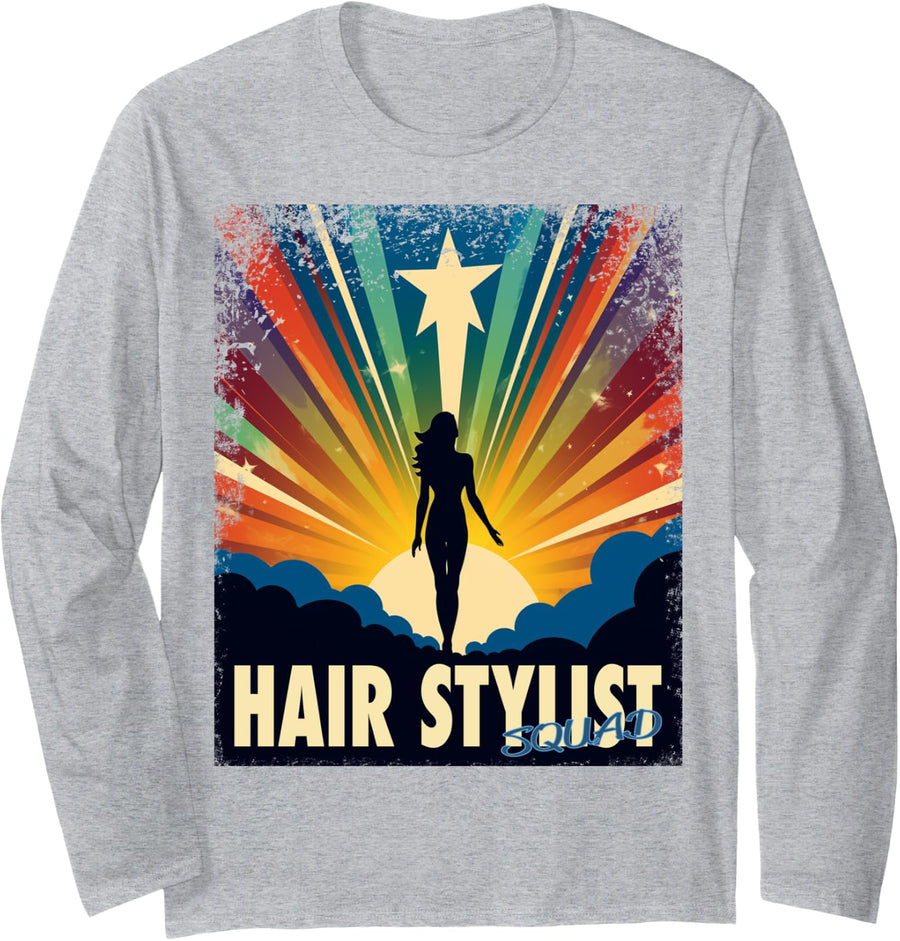 Hair Stylist Funny Female Hero Job Women Long Sleeve T-Shirt - Adult Unisex Heather Grey