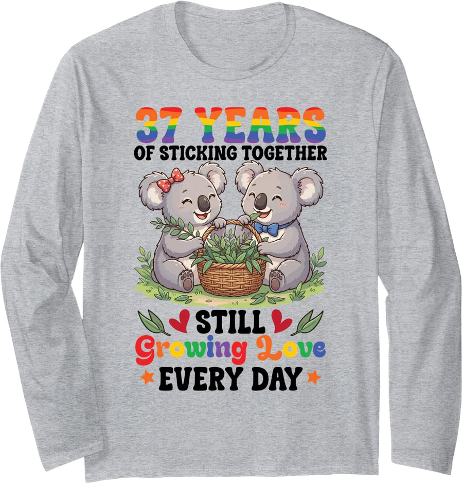 37 Years of Sticking Together Cute Koalas 37th Anniversary Long Sleeve T-Shirt - Adult Unisex Heather Grey
