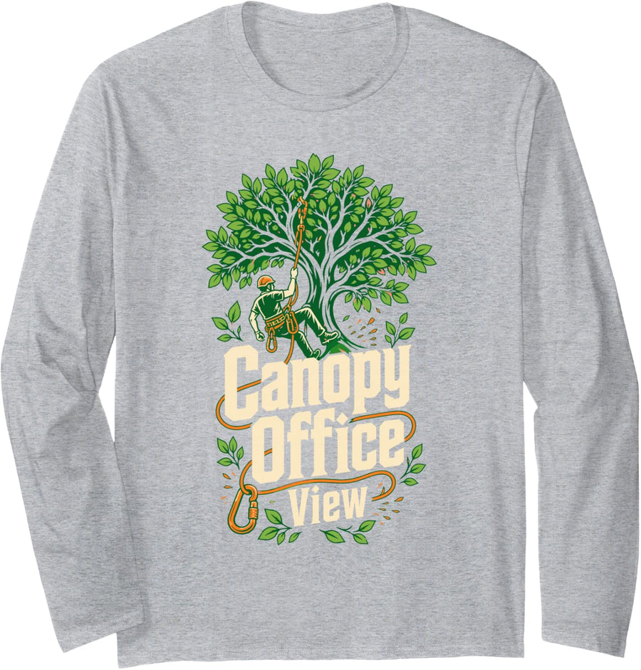 Canopy Office View Arborist Tree Climber Long Sleeve T-Shirt - Adult Unisex Heather Grey
