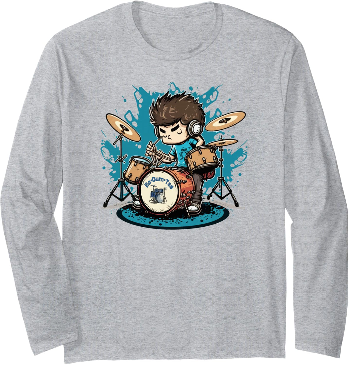 Drum Set Drumming Drummers Drum Kits Music Long Sleeve T-Shirt - Adult Unisex Heather Grey