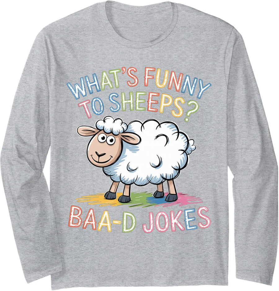 What's Funny to Sheeps? Baa-d Jokes - Long Sleeve T-Shirt - Adult Unisex Heather Grey
