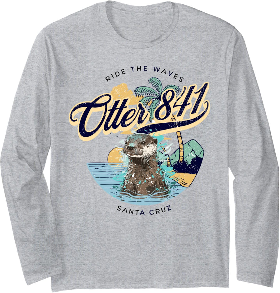 Otter 841 Surfing Otter 841 California Surf Board Otter 841 Long Sleeve T-Shirt - Adult Unisex Heather Grey