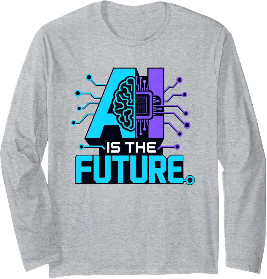 AI is The Future Machine Learning Neural Network Technology Long Sleeve T-Shirt - Adult Unisex Heather Grey
