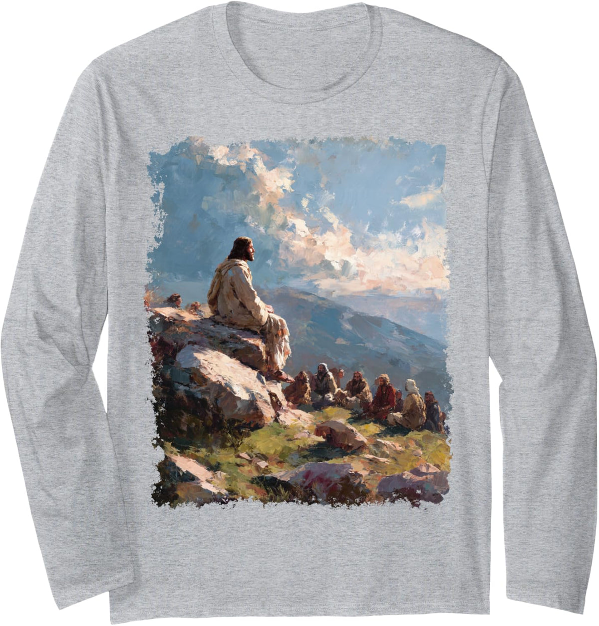 Vintage Jesus Christ Apostle Long Sleeve T-Shirt - Adult Unisex Heather Grey