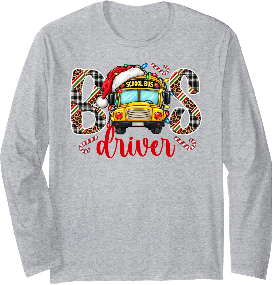 Bus Driver Christmas School Bus Driver Xmas Bus Drivers Long Sleeve T-Shirt - Adult Unisex Heather Grey