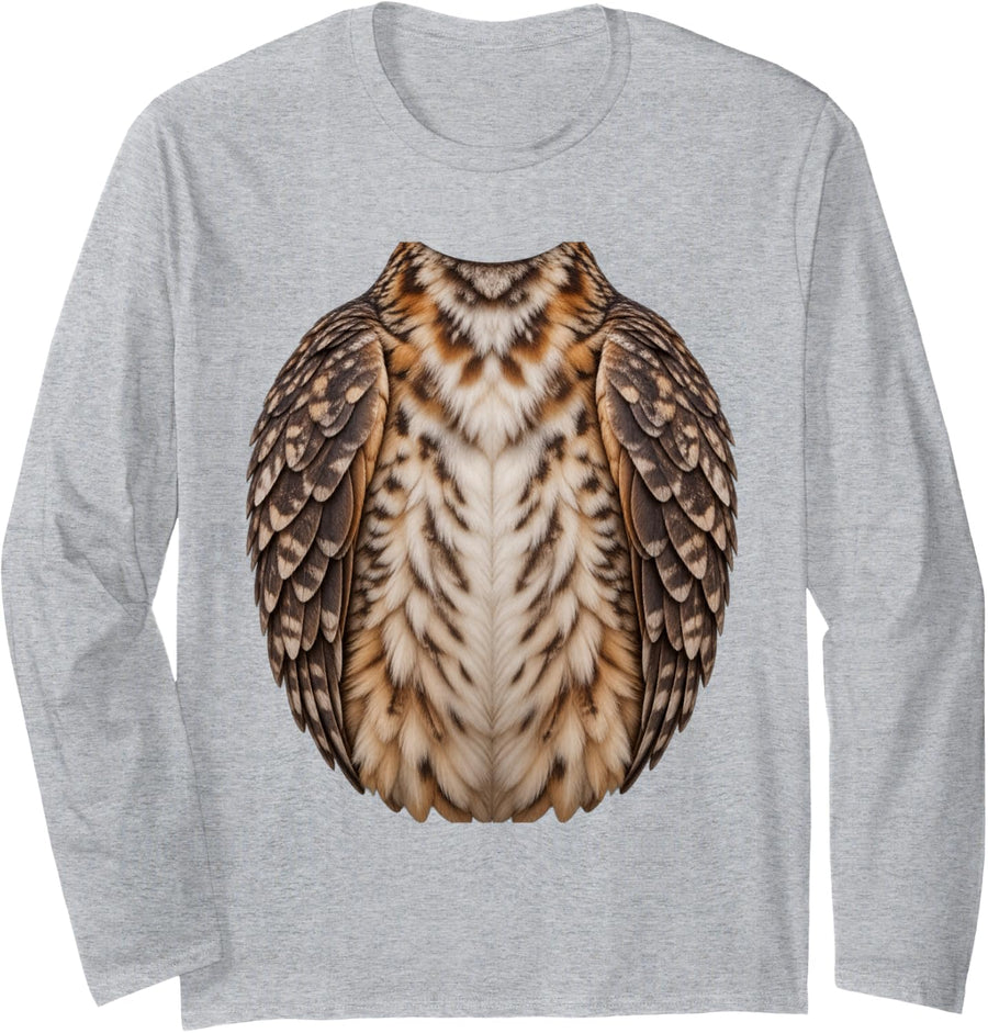 Funny Owl Belly Tummy Costume Realistic Feathered Owl Body Long Sleeve T-Shirt - Adult Unisex Heather Grey