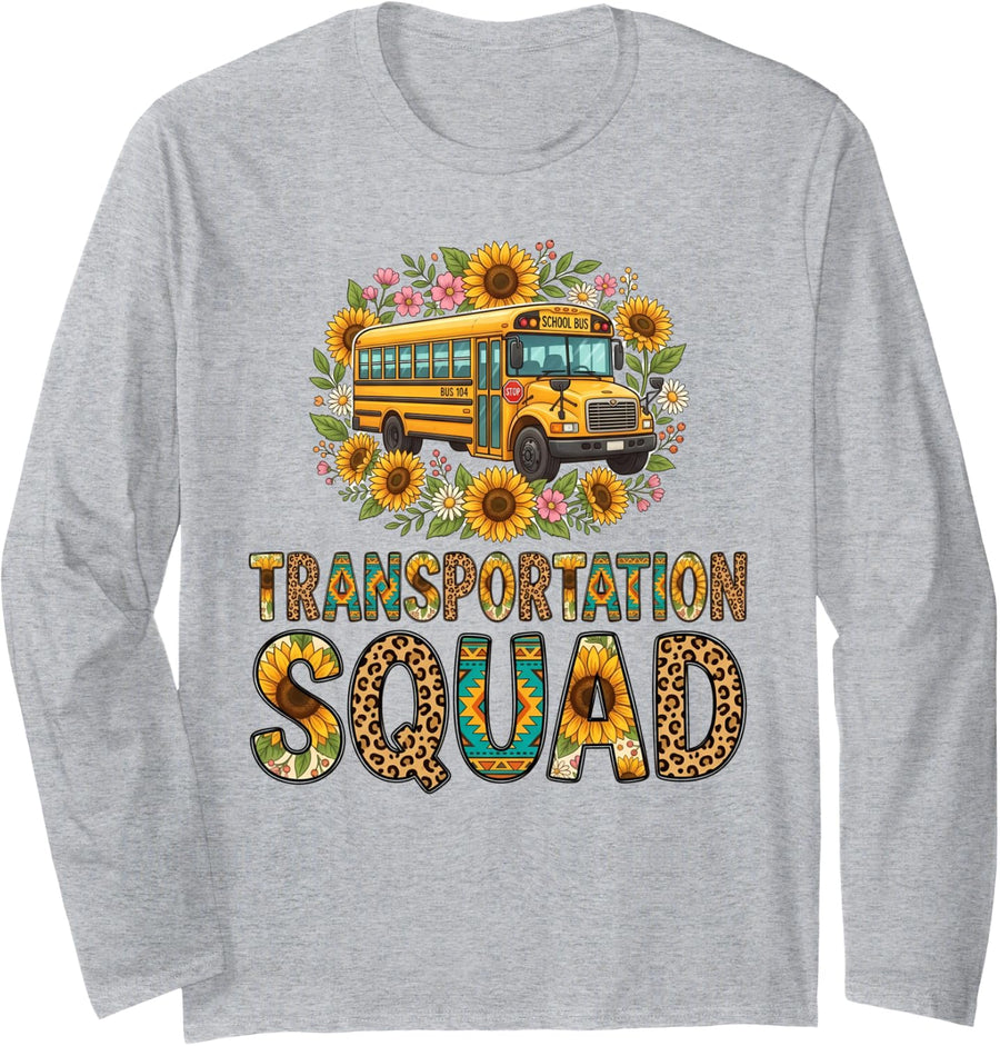 Transportation Squad Driving Bus Driver Vintage School Bus Long Sleeve T-Shirt - Adult Unisex Heather Grey