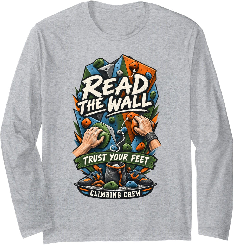 Indoor Climbing Wall Route Reader Skills Community Long Sleeve T-Shirt - Adult Unisex Heather Grey