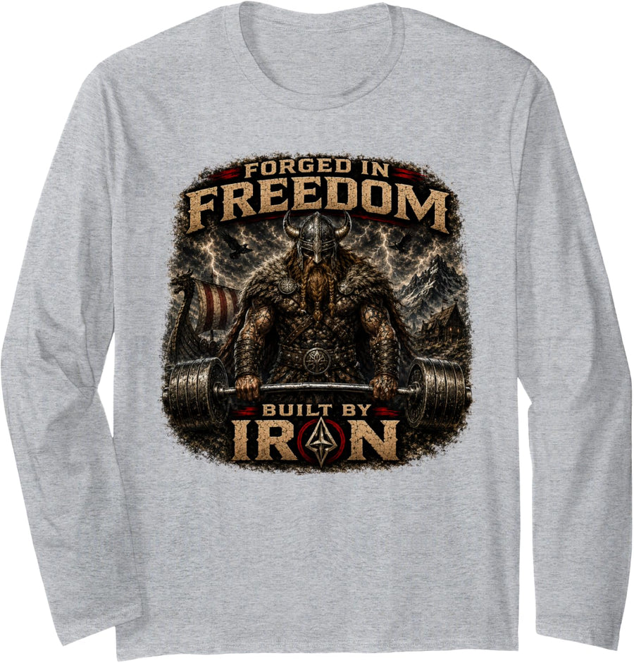 Viking Gym Weightlifting Workout Bodybuilding Norse Warrior Long Sleeve T-Shirt - Adult Unisex Heather Grey