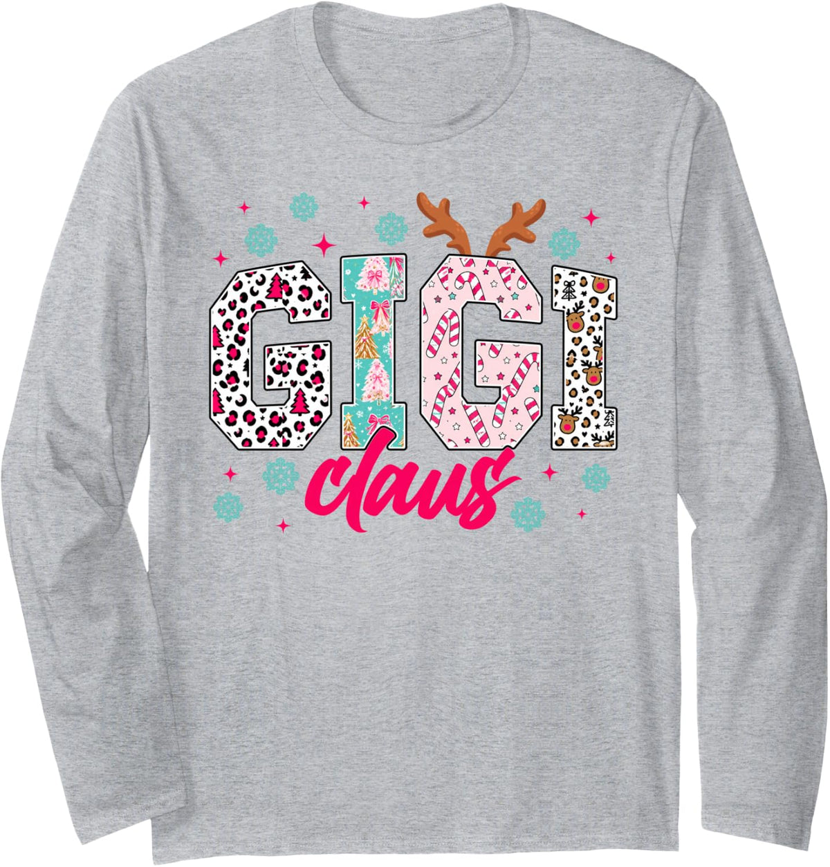 Gigi Claus Christmas Gigi Grandma Xmas Party Long Sleeve T-Shirt - Adult Unisex Heather Grey
