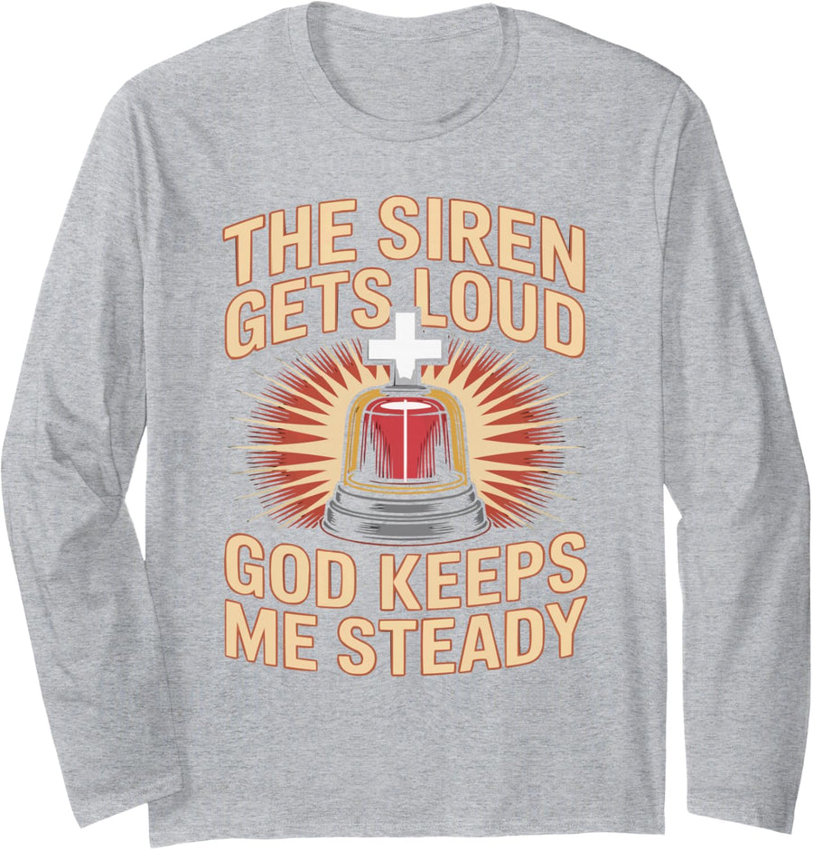 Christian Fireman Jesus Christ Firefighting Firefighter Long Sleeve T-Shirt - Adult Unisex Heather Grey