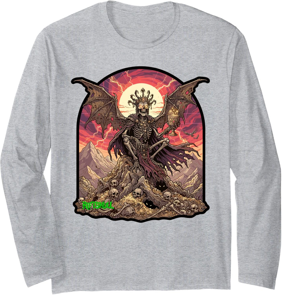 Skeleton Harpy Queen Greek Mythology Heavy Metal Fantasy Long Sleeve T-Shirt - Adult Unisex Heather Grey
