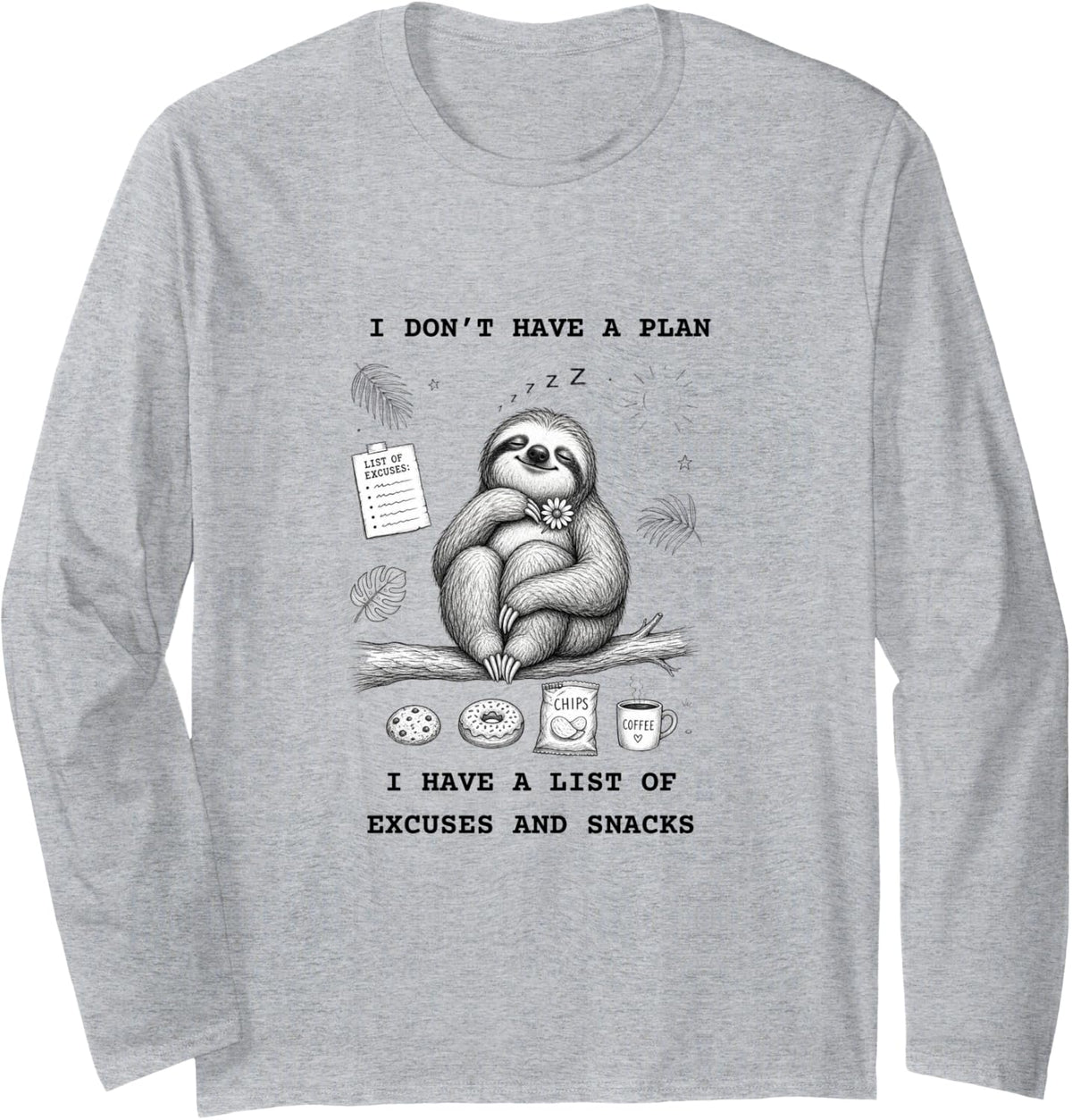 Funny Sloth Gift Introvert Lazy Animal Lover Long Sleeve T-Shirt - Adult Unisex Heather Grey