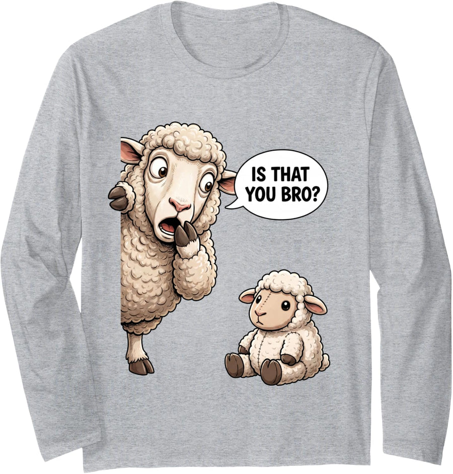 Sheep is that You Bro Funny Animal Humor Long Sleeve T-Shirt - Adult Unisex Heather Grey