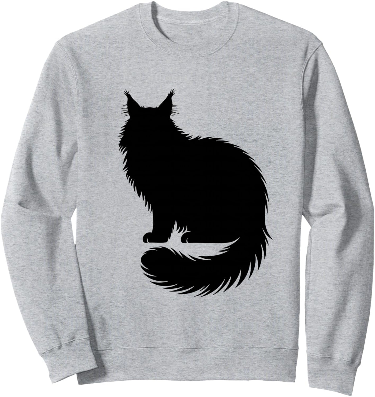 Maine Coon Fluffy Black Sitting Tufted Ears Cat Sweatshirt - Adult Unisex Heather Grey