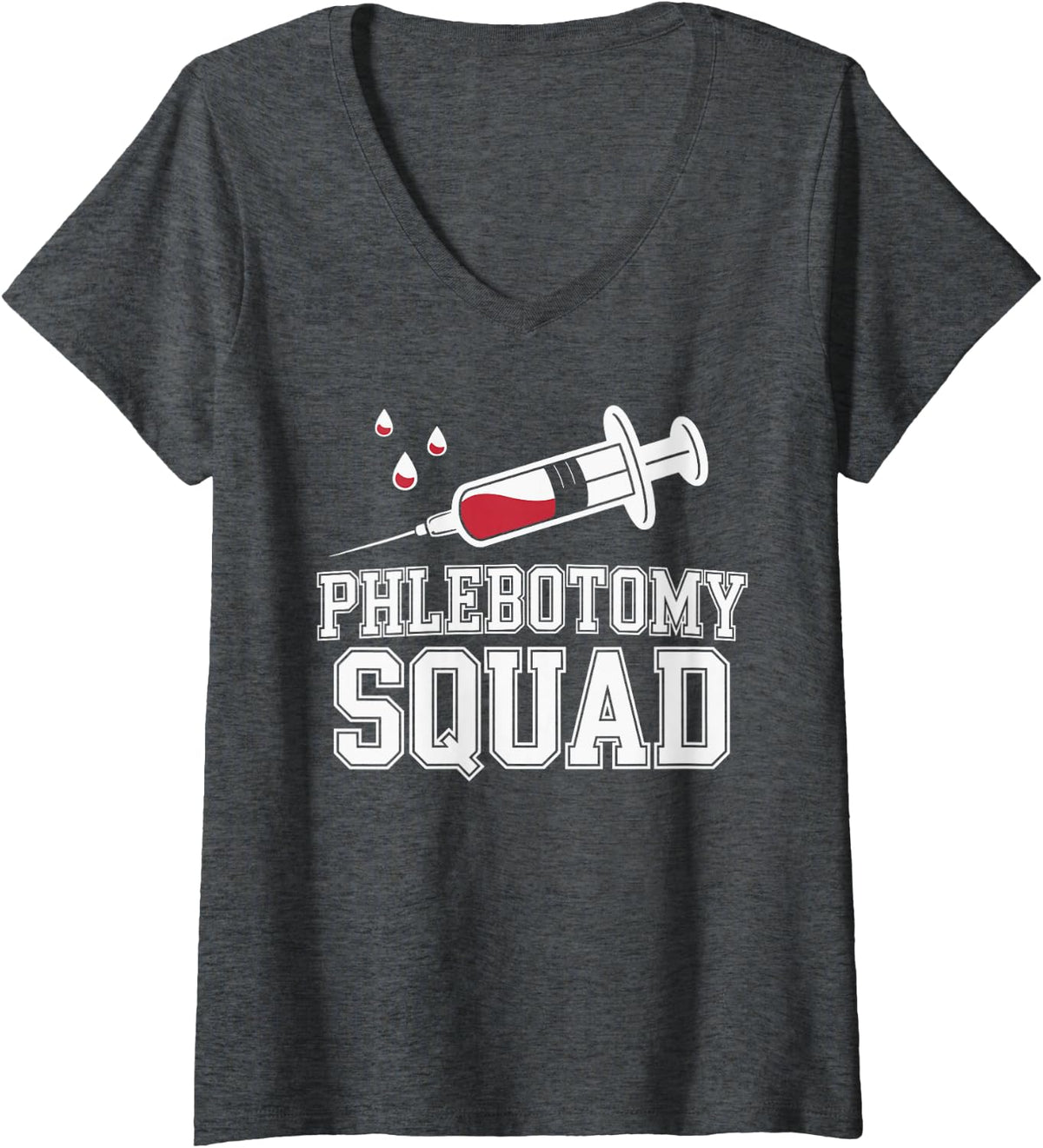 Women's Funny Phlebotomy Squad Phlebotomist V-Neck T-Shirt - Dark Heather Grey