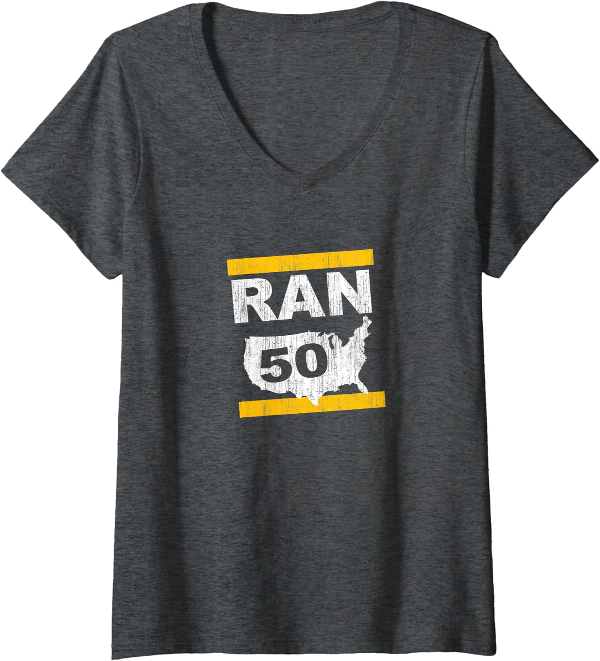 Women's Ran 50 States Twenty 6 Point 2 Miles Marathon Runner Design V-Neck T-Shirt - Dark Heather Grey