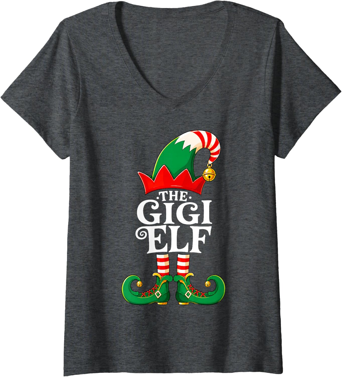 Women's Gigi Elf Christmas Matching Family Elf Squad Xmas Pajama V-Neck T-Shirt - Dark Heather Grey