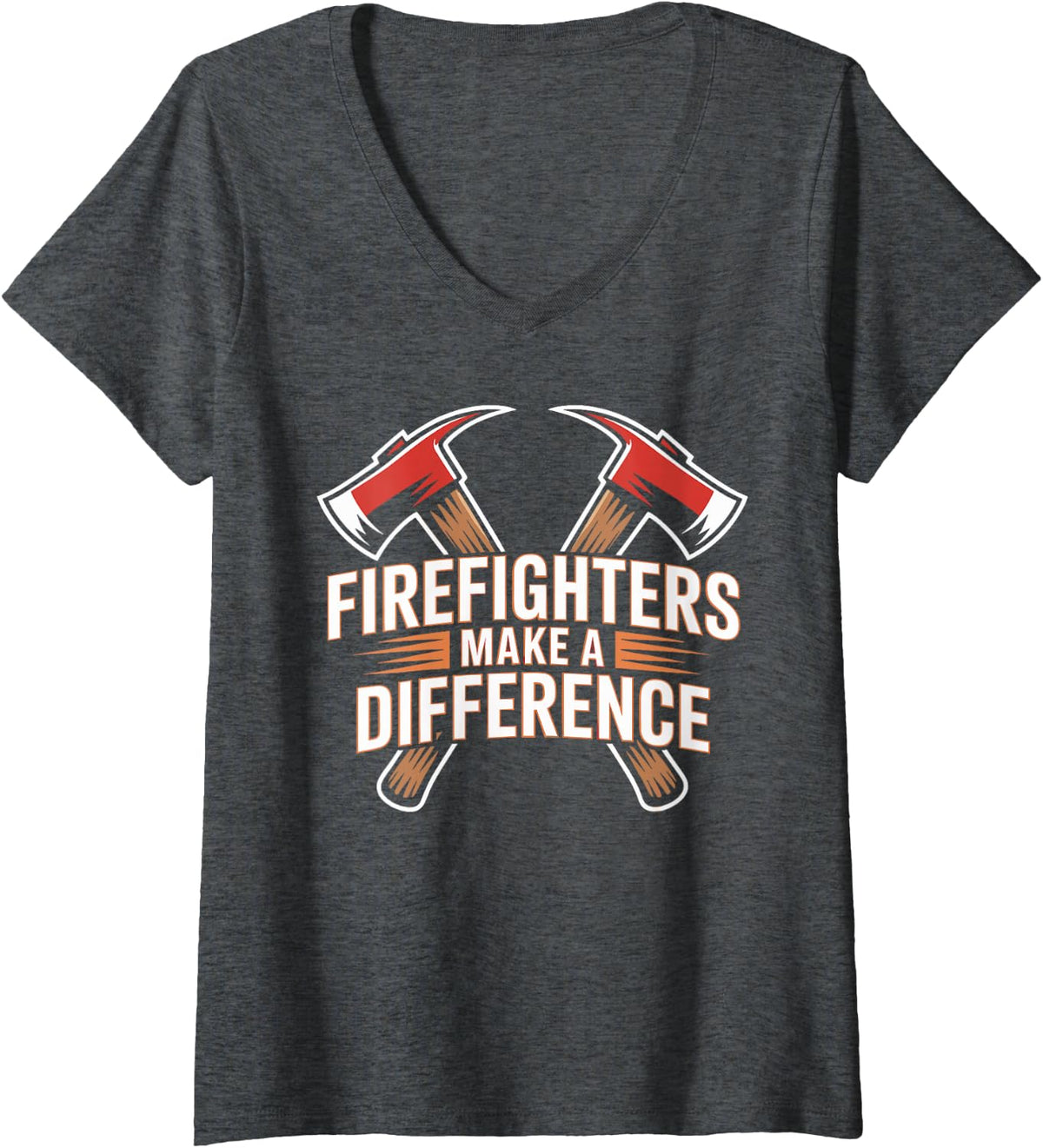 Women's Firefighters Make A Difference Funny Fireman V-Neck T-Shirt - Dark Heather Grey