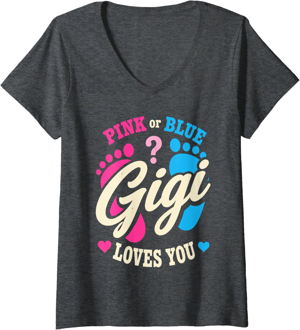 Women's Gender Reveal Gigi Design for Grandma Women Pink Blue Party V-Neck T-Shirt - Dark Heather Grey