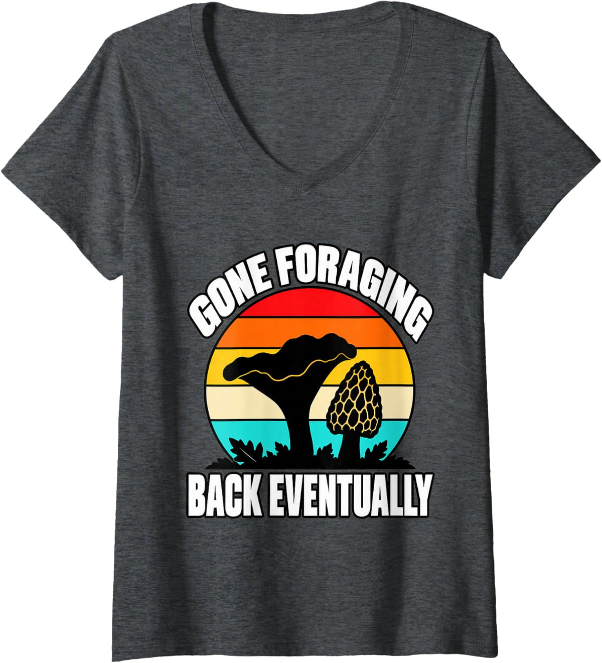 Women's Mushroom Foraging Gone Foraging Back Eventually Forager V-Neck T-Shirt - Dark Heather Grey