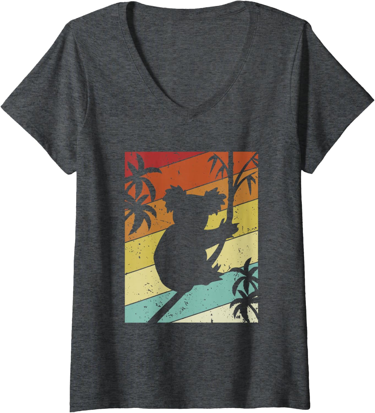 Women's Retro Koalabear Eucalyptus Phascolarctos Cinereus Koala V-Neck T-Shirt - Dark Heather Grey