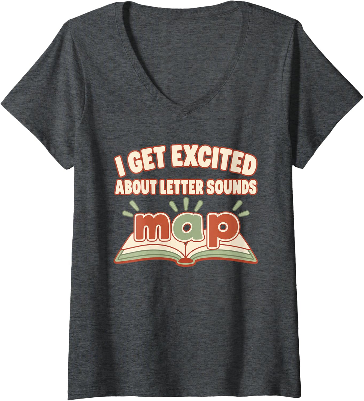 Women's Alphabet Teacher ABC Teacher Phonics Early Literacy Gift V-Neck T-Shirt - Dark Heather Grey