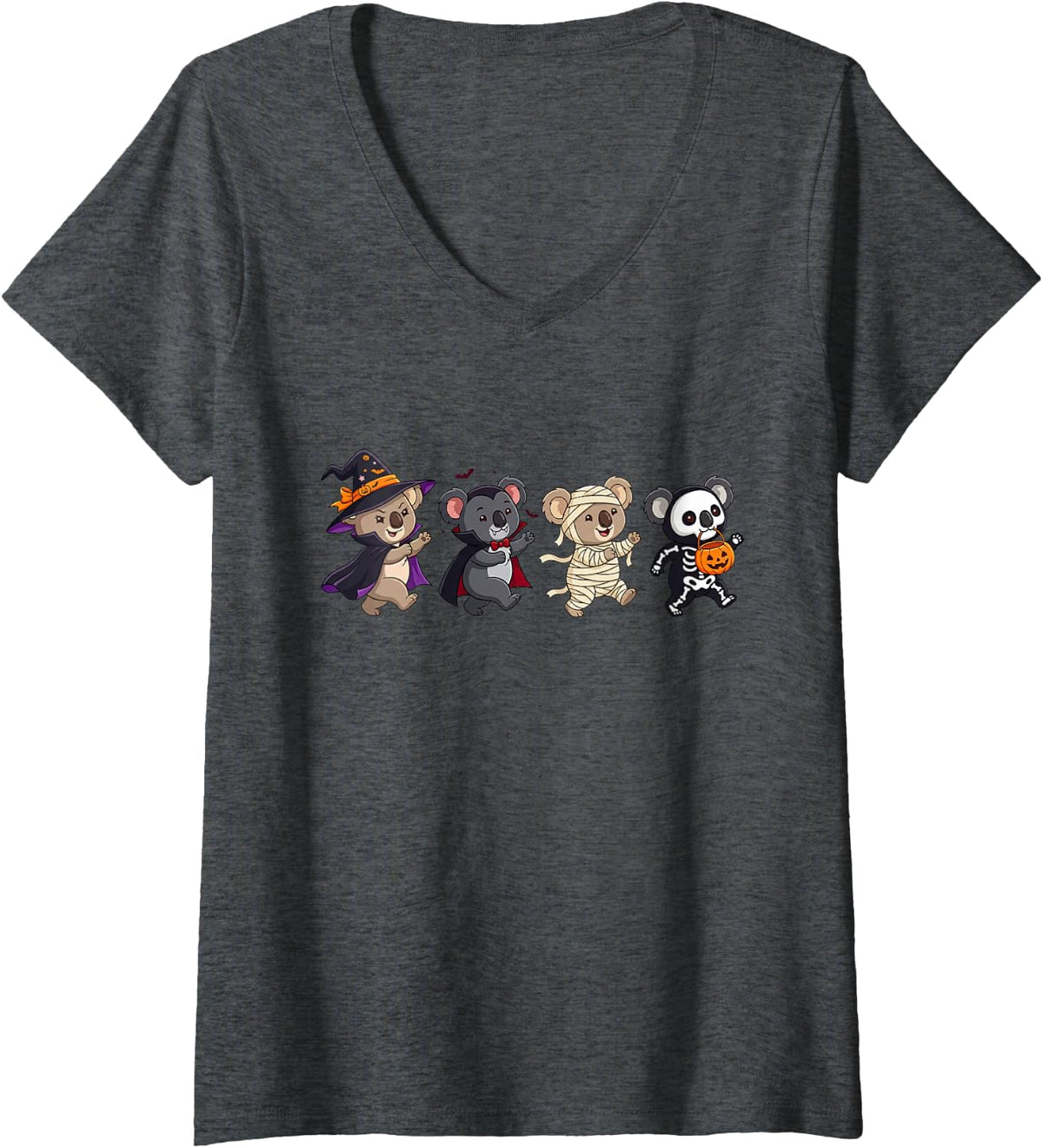 Women's Koala Witch Vampire Ghost Halloween Kids Mens Womens V-Neck T-Shirt - Dark Heather Grey