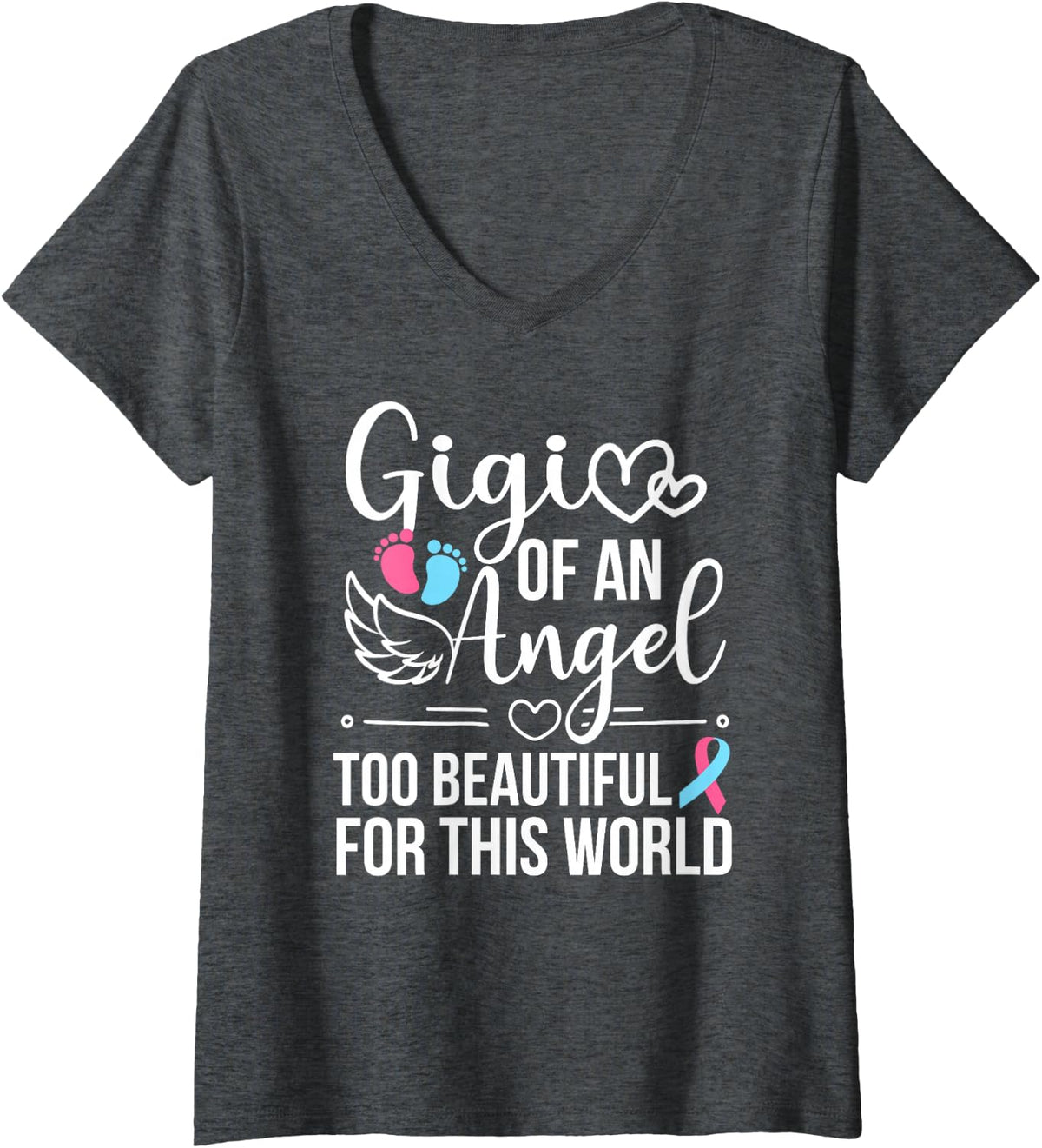 Women's Gigi of an Angel Gigi Miscarriage Angel Gigi Grandma V-Neck T-Shirt - Dark Heather Grey